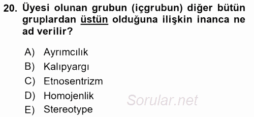 Sosyal Psikoloji 2 2015 - 2016 Ara Sınavı 20.Soru