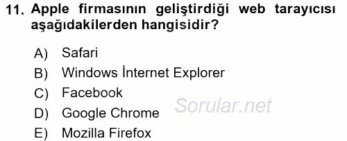 Temel Bilgi Teknolojileri 1 2015 - 2016 Dönem Sonu Sınavı 11.Soru