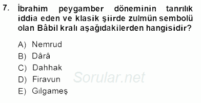 Türk Edebiyatının Mitolojik Kaynakları 2014 - 2015 Dönem Sonu Sınavı 7.Soru