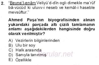 Eski Türk Edebiyatının Kaynaklarından Şair Tezkireleri 2013 - 2014 Dönem Sonu Sınavı 2.Soru