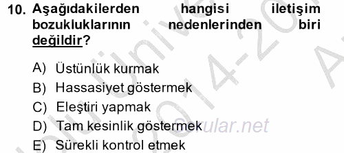 Etkili İletişim Teknikleri 2014 - 2015 Ara Sınavı 10.Soru