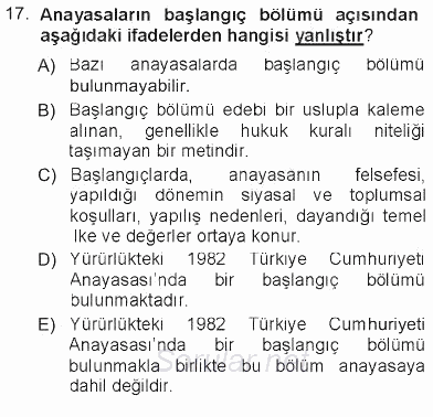 Hukukun Temel Kavramları 2012 - 2013 Tek Ders Sınavı 17.Soru