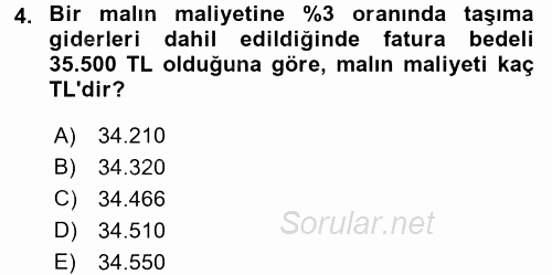 Finans Matematiği 2017 - 2018 Dönem Sonu Sınavı 4.Soru