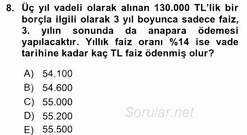 Finans Matematiği 2017 - 2018 Dönem Sonu Sınavı 8.Soru