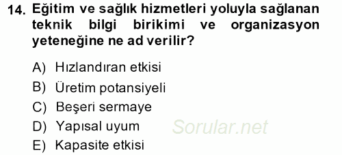 Maliye Politikası 2014 - 2015 Tek Ders Sınavı 14.Soru