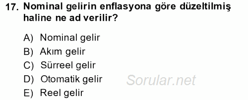 Maliye Politikası 2014 - 2015 Tek Ders Sınavı 17.Soru