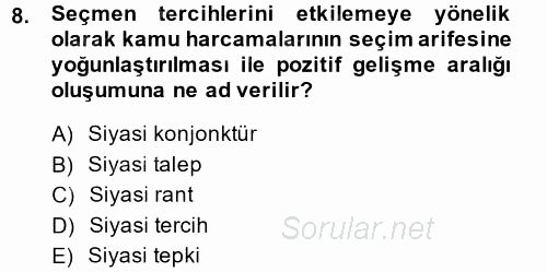 Maliye Politikası 2014 - 2015 Tek Ders Sınavı 8.Soru