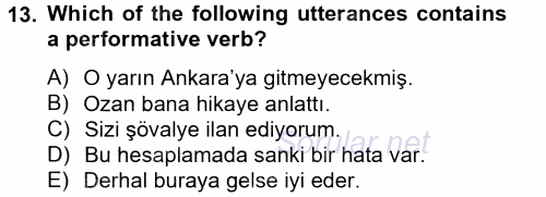 Türkçe Tümce Bilgisi Ve Anlambilim 2014 - 2015 Tek Ders Sınavı 13.Soru