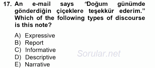 Türkçe Tümce Bilgisi Ve Anlambilim 2014 - 2015 Tek Ders Sınavı 17.Soru