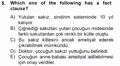 Türkçe Tümce Bilgisi Ve Anlambilim 2014 - 2015 Tek Ders Sınavı 5.Soru