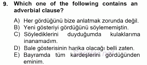 Türkçe Tümce Bilgisi Ve Anlambilim 2014 - 2015 Tek Ders Sınavı 9.Soru