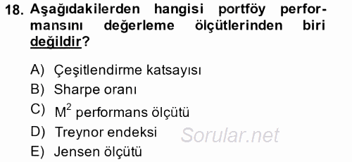 Portföy Yönetimi 2014 - 2015 Tek Ders Sınavı 18.Soru