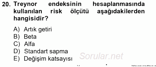 Portföy Yönetimi 2014 - 2015 Tek Ders Sınavı 20.Soru