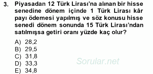 Portföy Yönetimi 2014 - 2015 Tek Ders Sınavı 3.Soru