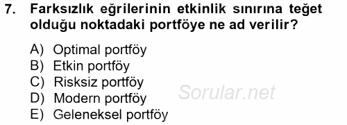 Portföy Yönetimi 2014 - 2015 Tek Ders Sınavı 7.Soru