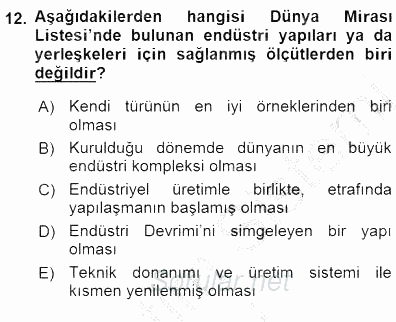 Kültürel Miras Yönetimi 2015 - 2016 Dönem Sonu Sınavı 12.Soru