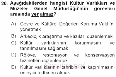 Kültürel Miras Yönetimi 2015 - 2016 Dönem Sonu Sınavı 20.Soru