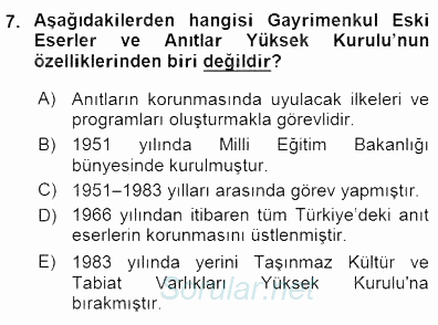 Kültürel Miras Yönetimi 2015 - 2016 Dönem Sonu Sınavı 7.Soru