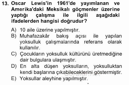 Toplumsal Tabakalaşma ve Eşitsizlik 2014 - 2015 Dönem Sonu Sınavı 13.Soru