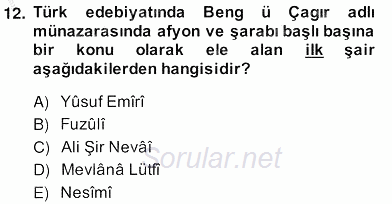 XIV-XV. Yüzyıllar Türk Edebiyatı 2013 - 2014 Ara Sınavı 12.Soru