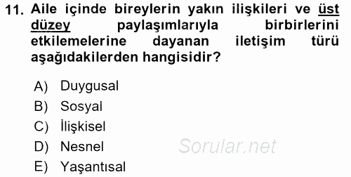 Din Eğitimi Ve Din Hizmetlerinde Rehberlik 2017 - 2018 Dönem Sonu Sınavı 11.Soru