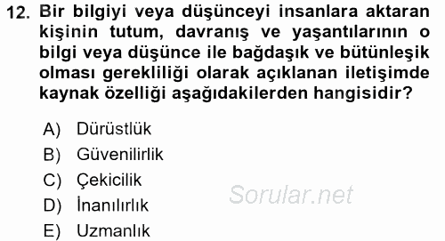 Din Eğitimi Ve Din Hizmetlerinde Rehberlik 2017 - 2018 Dönem Sonu Sınavı 12.Soru