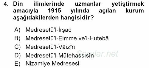 Din Eğitimi Ve Din Hizmetlerinde Rehberlik 2017 - 2018 Dönem Sonu Sınavı 4.Soru