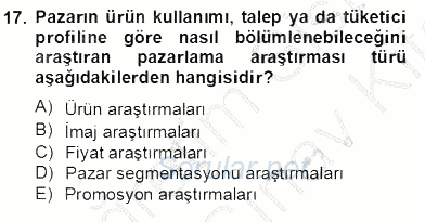 Marka İletişiminde Analiz ve Araştırma 1 2012 - 2013 Dönem Sonu Sınavı 17.Soru