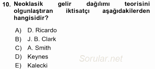 Gelir Dağılımı ve Yoksulluk 2015 - 2016 Ara Sınavı 10.Soru