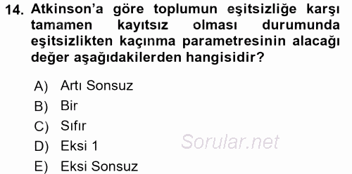 Gelir Dağılımı ve Yoksulluk 2015 - 2016 Ara Sınavı 14.Soru