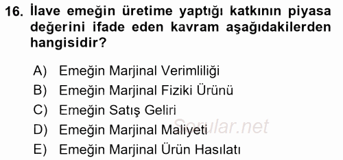 Gelir Dağılımı ve Yoksulluk 2015 - 2016 Ara Sınavı 16.Soru