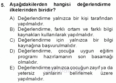 Özel Eğitim 2014 - 2015 Dönem Sonu Sınavı 5.Soru