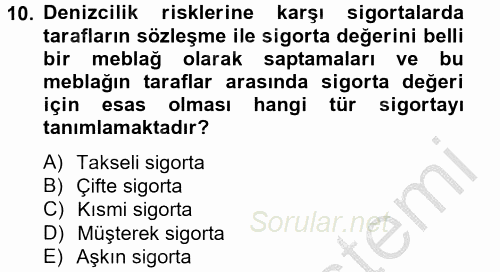 Banka Ve Sigorta Muhasebesi 2012 - 2013 Dönem Sonu Sınavı 10.Soru