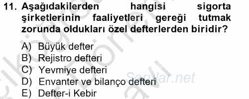 Banka Ve Sigorta Muhasebesi 2012 - 2013 Dönem Sonu Sınavı 11.Soru