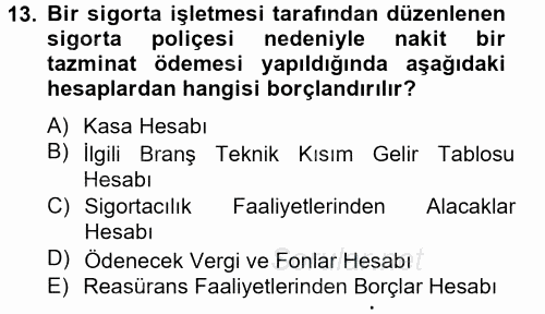 Banka Ve Sigorta Muhasebesi 2012 - 2013 Dönem Sonu Sınavı 13.Soru