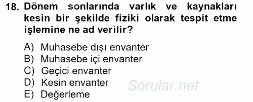 Banka Ve Sigorta Muhasebesi 2012 - 2013 Dönem Sonu Sınavı 18.Soru
