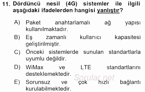 Yeni İletişim Teknolojileri 2017 - 2018 3 Ders Sınavı 11.Soru