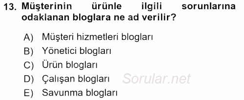 Yeni İletişim Teknolojileri 2017 - 2018 3 Ders Sınavı 13.Soru