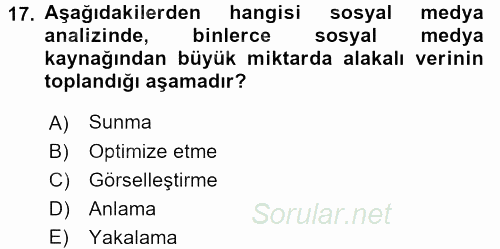 Yeni İletişim Teknolojileri 2017 - 2018 3 Ders Sınavı 17.Soru