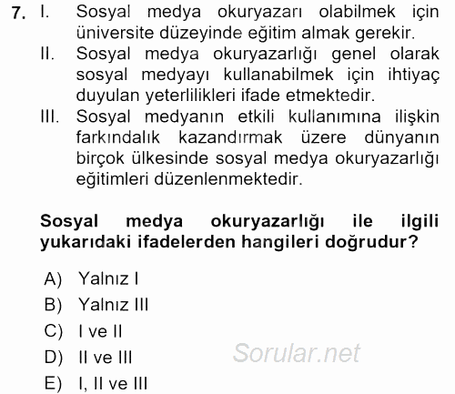 Yeni İletişim Teknolojileri 2017 - 2018 3 Ders Sınavı 7.Soru