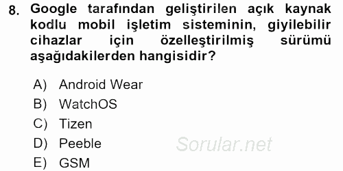 Yeni İletişim Teknolojileri 2017 - 2018 3 Ders Sınavı 8.Soru