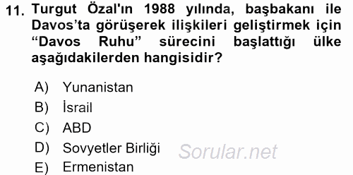 Türkiye Cumhuriyeti Siyasî Tarihi 2016 - 2017 Dönem Sonu Sınavı 11.Soru