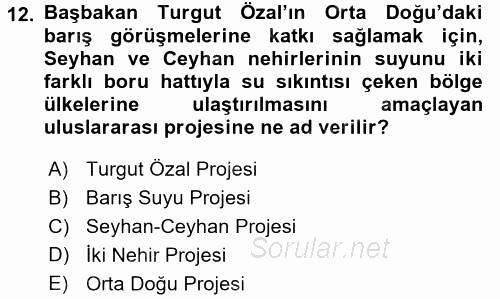 Türkiye Cumhuriyeti Siyasî Tarihi 2016 - 2017 Dönem Sonu Sınavı 12.Soru