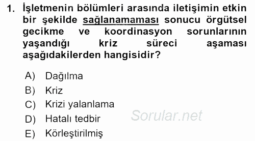 Kriz İletişimi Ve Yönetimi 2015 - 2016 Dönem Sonu Sınavı 1.Soru