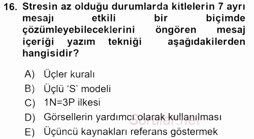 Kriz İletişimi Ve Yönetimi 2015 - 2016 Dönem Sonu Sınavı 16.Soru