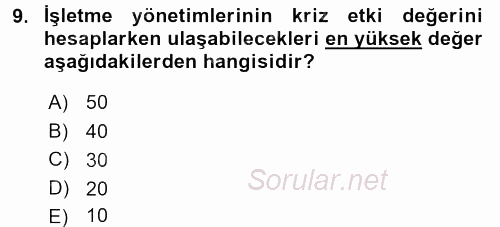 Kriz İletişimi Ve Yönetimi 2015 - 2016 Dönem Sonu Sınavı 9.Soru