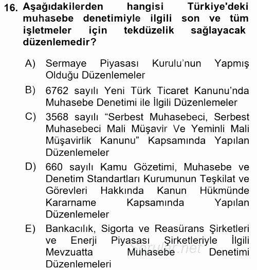 Muhasebe Denetimi 2016 - 2017 Ara Sınavı 16.Soru