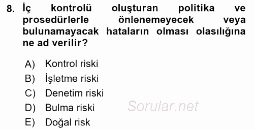 Muhasebe Denetimi 2016 - 2017 Ara Sınavı 8.Soru