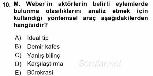 Sosyolojide Araştırma Yöntem ve Teknikleri 2016 - 2017 Ara Sınavı 10.Soru