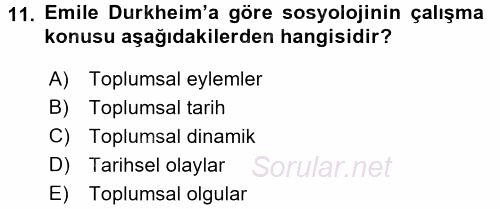Sosyolojide Araştırma Yöntem ve Teknikleri 2016 - 2017 Ara Sınavı 11.Soru